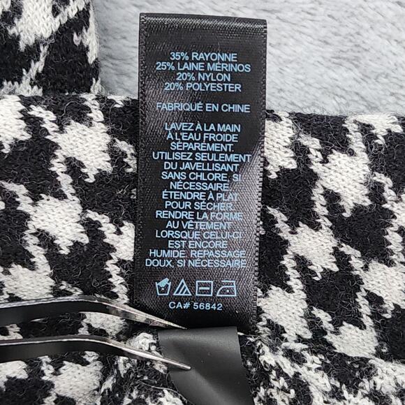 Express Sweater Womens M Black White Houndstooth Striped Sleeves Merino Wool - Picture 5 of 10